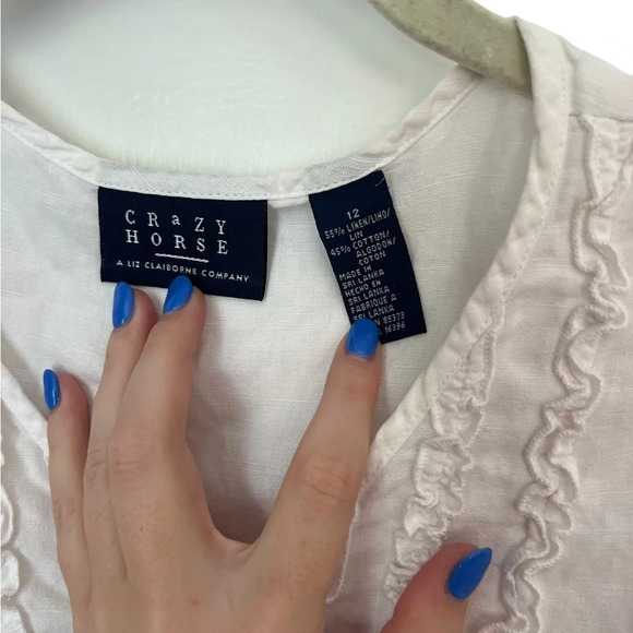 White Linen Coquette Blouse 90’s 12 - Picture 3 of 5